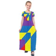 Colorful Red Yellow Blue Purple Kids  Short Sleeve Maxi Dress by Mariart