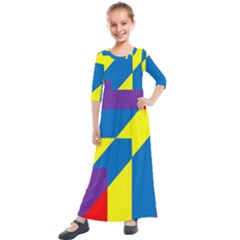 Colorful Red Yellow Blue Purple Kids  Quarter Sleeve Maxi Dress by Mariart