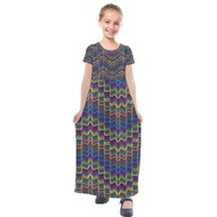 Decorative Ornamental Abstract Wave Kids  Short Sleeve Maxi Dress by Mariart