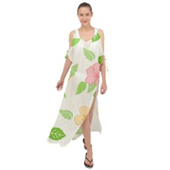 Flowers Leaf Stripe Pattern Maxi Chiffon Cover Up Dress by Mariart