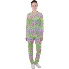 Lily Flowers Green Plant Casual Jacket And Pants Set