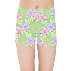 Lily Flowers Green Plant Kids  Sports Shorts