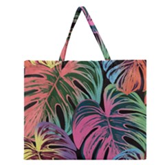 Leaves Tropical Jungle Pattern Zipper Large Tote Bag