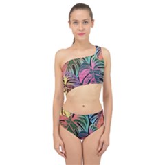 Leaves Tropical Jungle Pattern Spliced Up Two Piece Swimsuit