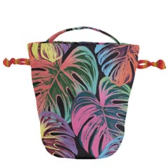 Leaves Tropical Jungle Pattern Drawstring Bucket Bag by Alisyart