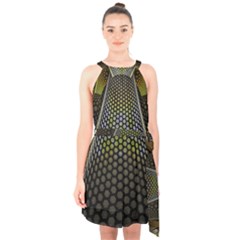 Fractal Hexagon Geometry Hexagonal Halter Collar Waist Tie Chiffon Dress