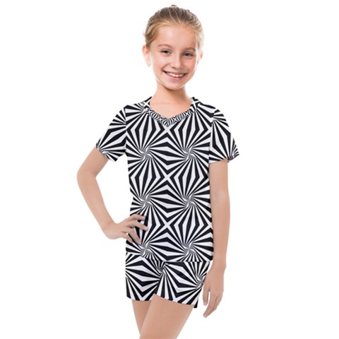 Line Stripe Pattern Kids  Mesh Tee And Shorts Set by Mariart