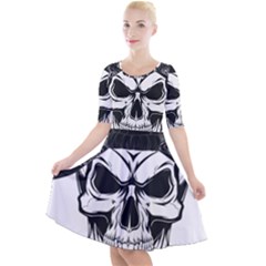 Kerchief Human Skull Quarter Sleeve A-line Dress by Mariart