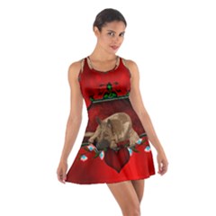 Wonderful German Shepherd With Heart And Flowers Cotton Racerback Dress by FantasyWorld7