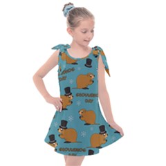 Groundhog Day Pattern Kids  Tie Up Tunic Dress by Valentinaart