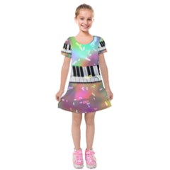 Piano Keys Music Colorful Kids  Short Sleeve Velvet Dress by Mariart