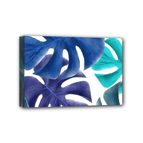 Leaves Tropical Blue Green Nature Mini Canvas 6  X 4  (stretched) by Alisyart