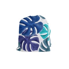 Leaves Tropical Blue Green Nature Drawstring Pouch (medium)