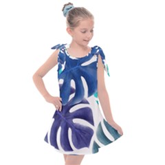 Leaves Tropical Blue Green Nature Kids  Tie Up Tunic Dress