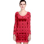 Red Magenta Wallpaper Seamless Pattern Long Sleeve Bodycon Dress