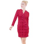 Red Magenta Wallpaper Seamless Pattern Button Long Sleeve Dress