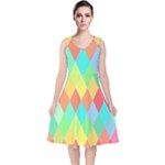 Low Poly Triangles V-Neck Midi Sleeveless Dress 
