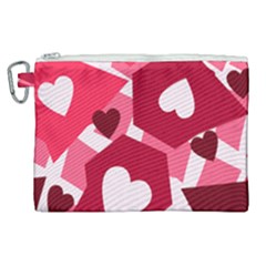 Pink Hearts Pattern Love Shape Canvas Cosmetic Bag (xl) by Pakrebo