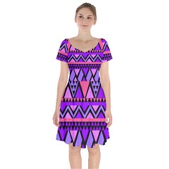 Seamless Purple Pink Pattern Short Sleeve Bardot Dress