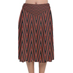 Pattern Chevron Black Red Velvet Flared Midi Skirt