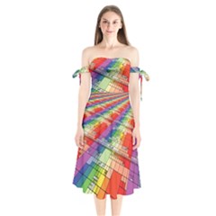 Perspective Background Color Shoulder Tie Bardot Midi Dress by Alisyart