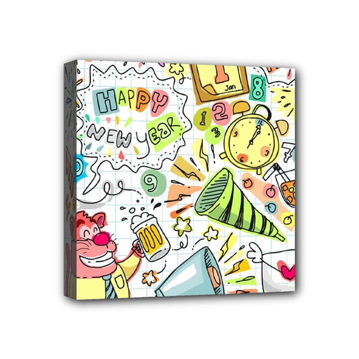 Doodle New Year Party Celebration Mini Canvas 4  x 4  (Stretched)