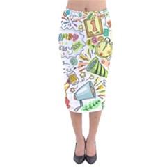Doodle New Year Party Celebration Velvet Midi Pencil Skirt by Pakrebo