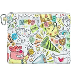 Doodle New Year Party Celebration Canvas Cosmetic Bag (xxxl) by Pakrebo