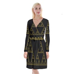Sierpinski Triangle Chaos Fractal Long Sleeve Velvet Front Wrap Dress by Alisyart