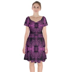 Fractal Magenta Pattern Geometry Short Sleeve Bardot Dress by Pakrebo