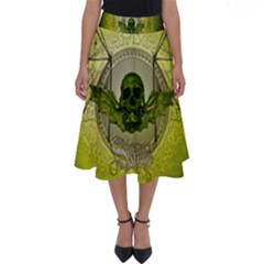 Awesome Creepy Skull With Wings Perfect Length Midi Skirt