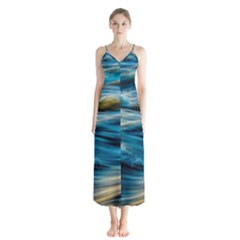 Ocean Waves Button Up Chiffon Maxi Dress by WensdaiAmbrose