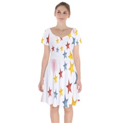 Star Rainbow Short Sleeve Bardot Dress