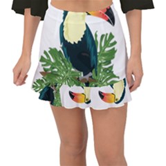 Tropical Birds Fishtail Mini Chiffon Skirt