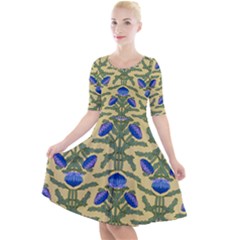 Pattern Thistle Structure Texture Quarter Sleeve A-line Dress by Pakrebo