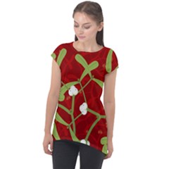 Mistletoe Christmas Texture Advent Cap Sleeve High Low Top by Pakrebo