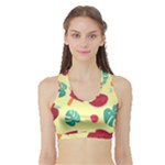 Watermelon Leaves Strawberry Sports Bra with Border