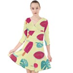 Watermelon Leaves Strawberry Quarter Sleeve Front Wrap Dress