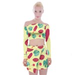 Watermelon Leaves Strawberry Off Shoulder Top with Mini Skirt Set