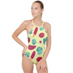 Watermelon Leaves Strawberry High Neck One Piece Swimsuit