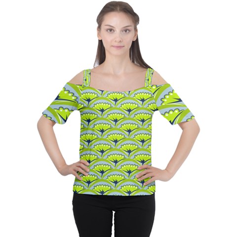 Texture Green Plant Leaves Arches Cutout Shoulder Tee by Pakrebo