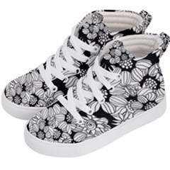 Black & White Floral Kids  Hi-top Skate Sneakers by WensdaiAmbrose