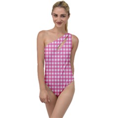 Pink Gingham To One Side Swimsuit by retrotoomoderndesigns