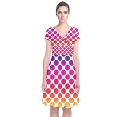 Rainbow Polka Dots Short Sleeve Front Wrap Dress by retrotoomoderndesigns