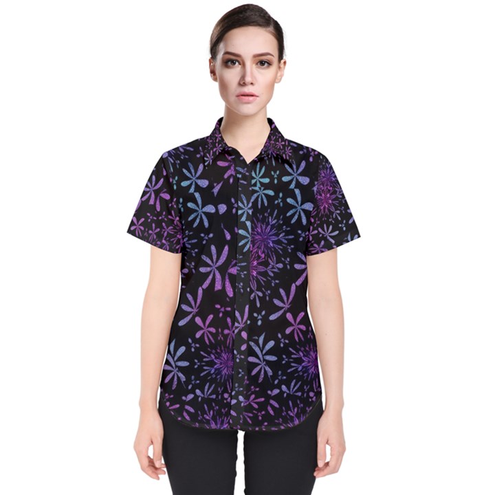 Retro Lilac Pattern Women s Short Sleeve Shirt