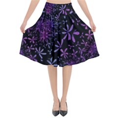 Retro Lilac Pattern Flared Midi Skirt by WensdaiAmbrose