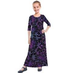 Retro Lilac Pattern Kids  Quarter Sleeve Maxi Dress by WensdaiAmbrose