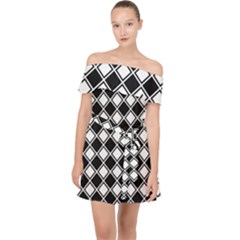 Square Diagonal Pattern Off Shoulder Chiffon Dress