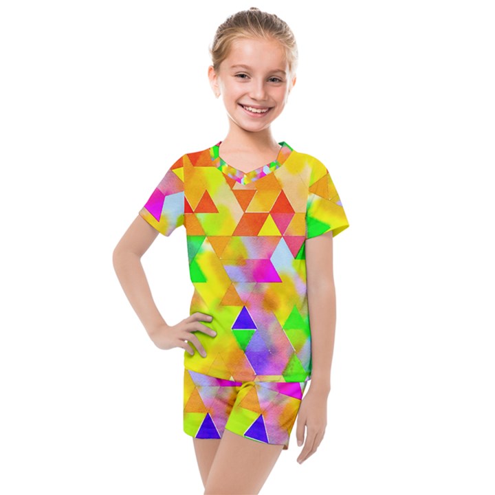 Watercolor Paint Blend Kids  Mesh Tee and Shorts Set
