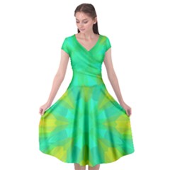 Kaleidoscope Background Cap Sleeve Wrap Front Dress
